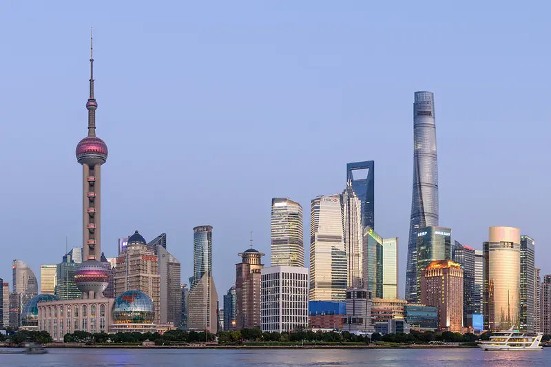 The Pudong skyline across the Huangpu River in Shanghai.